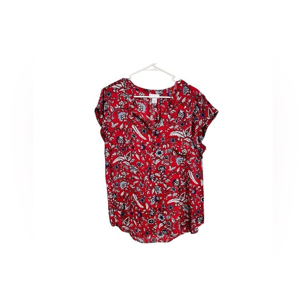 NWT Liz Claiborne Red Floral Split Crew Neck Blouse Sz XXL (20) 2XL